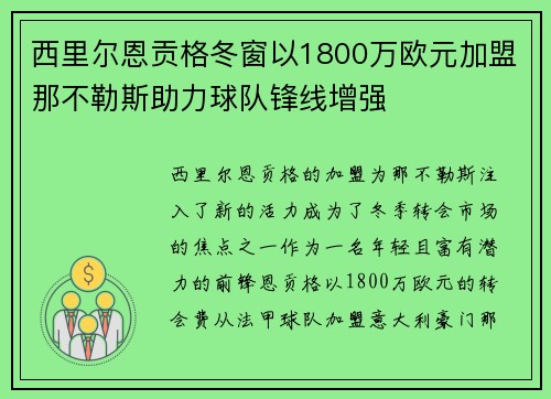 西里尔恩贡格冬窗以1800万欧元加盟那不勒斯助力球队锋线增强 西里尔恩贡格冬窗以1800万欧元加盟那不勒斯助力球队锋线增强